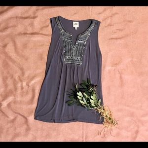 Boho Tribal Tank with Embroidered Chest